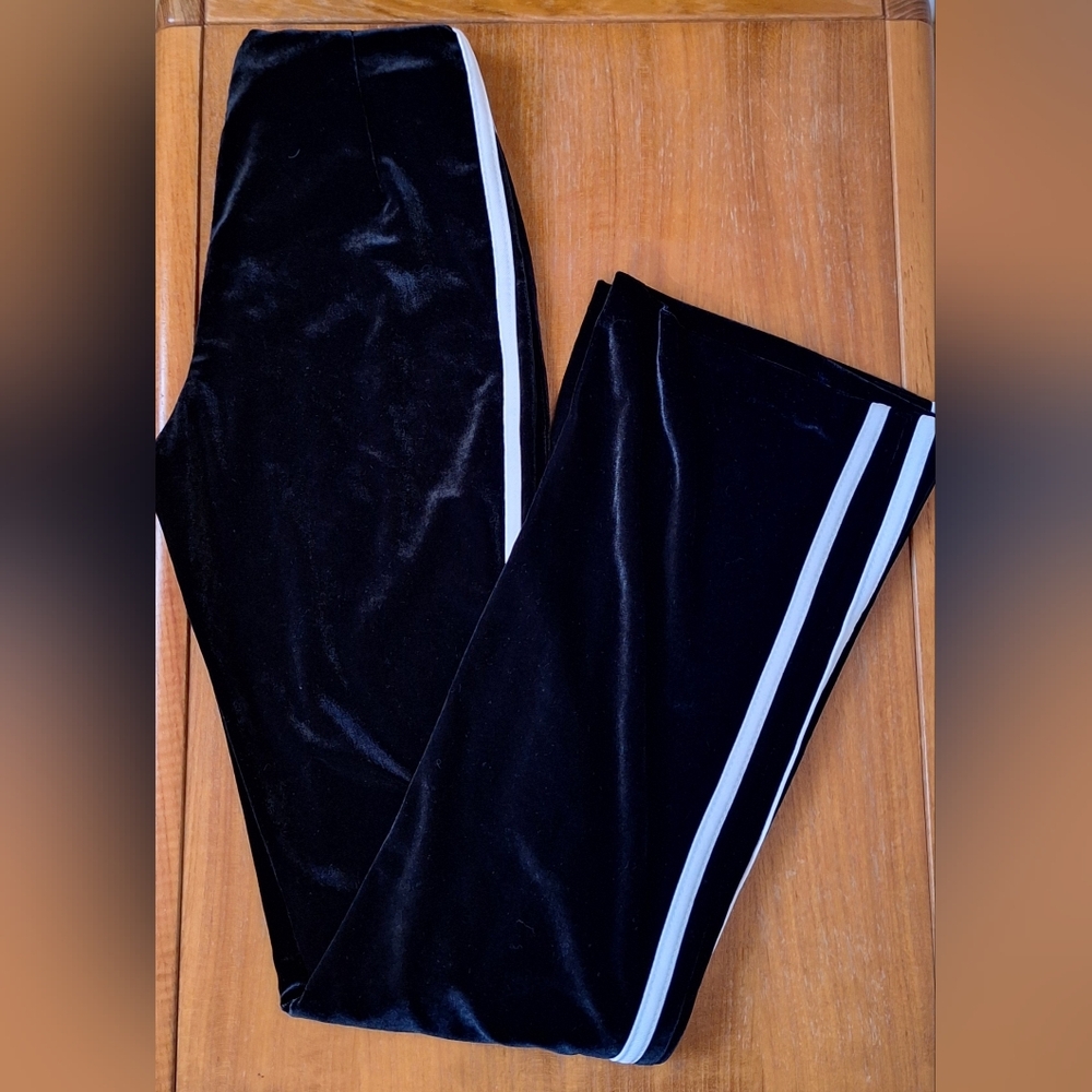 Charlotte Russe Y2K Velvet Pants Flare Boot Cut Track Stripes Retro Black XS
